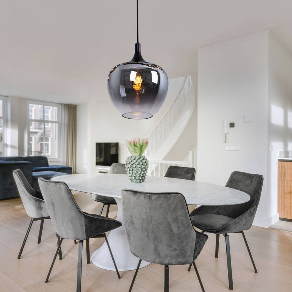 Hängelampe Esstischleuchte Pendellampe, Moderne Hängeleuchte, rauchfarbener Glasschirm, Metall, schwarz, matt, 1x E27 Fassung, DxH 29x120 cm