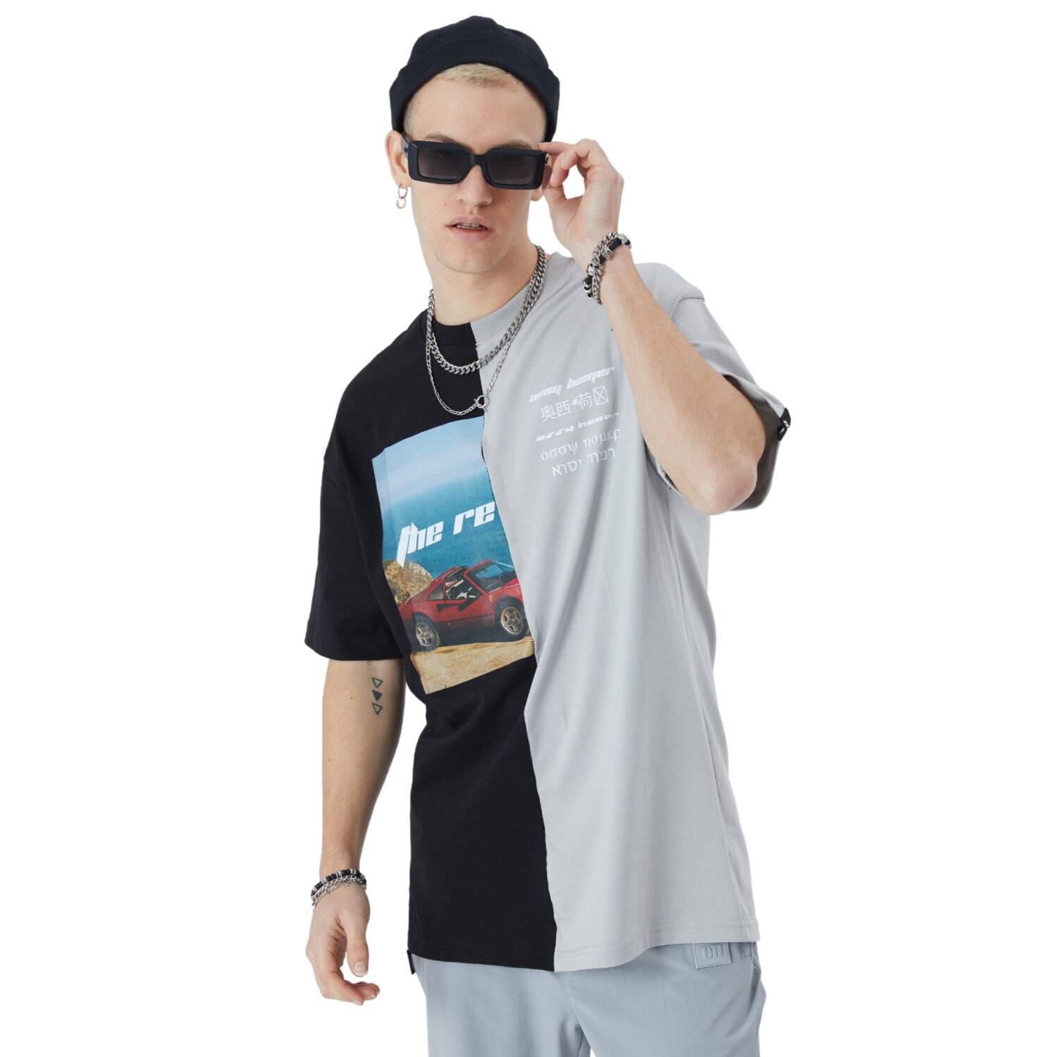 Herren T-Shirt Oversize Fit Cotton mit 320gsm Baumwolle Car Auto Shirt (S) Schwarz