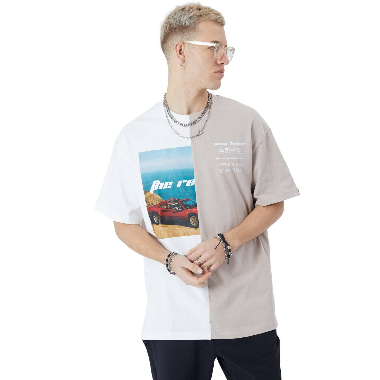 Herren T-Shirt Oversize Fit Cotton mit 320gsm Baumwolle Car Auto Shirt (S) Weiß