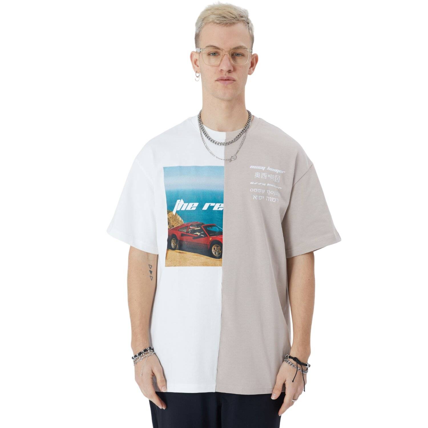 Herren T-Shirt Oversize Fit Cotton mit 320gsm Baumwolle Car Auto Shirt (M) Weiß