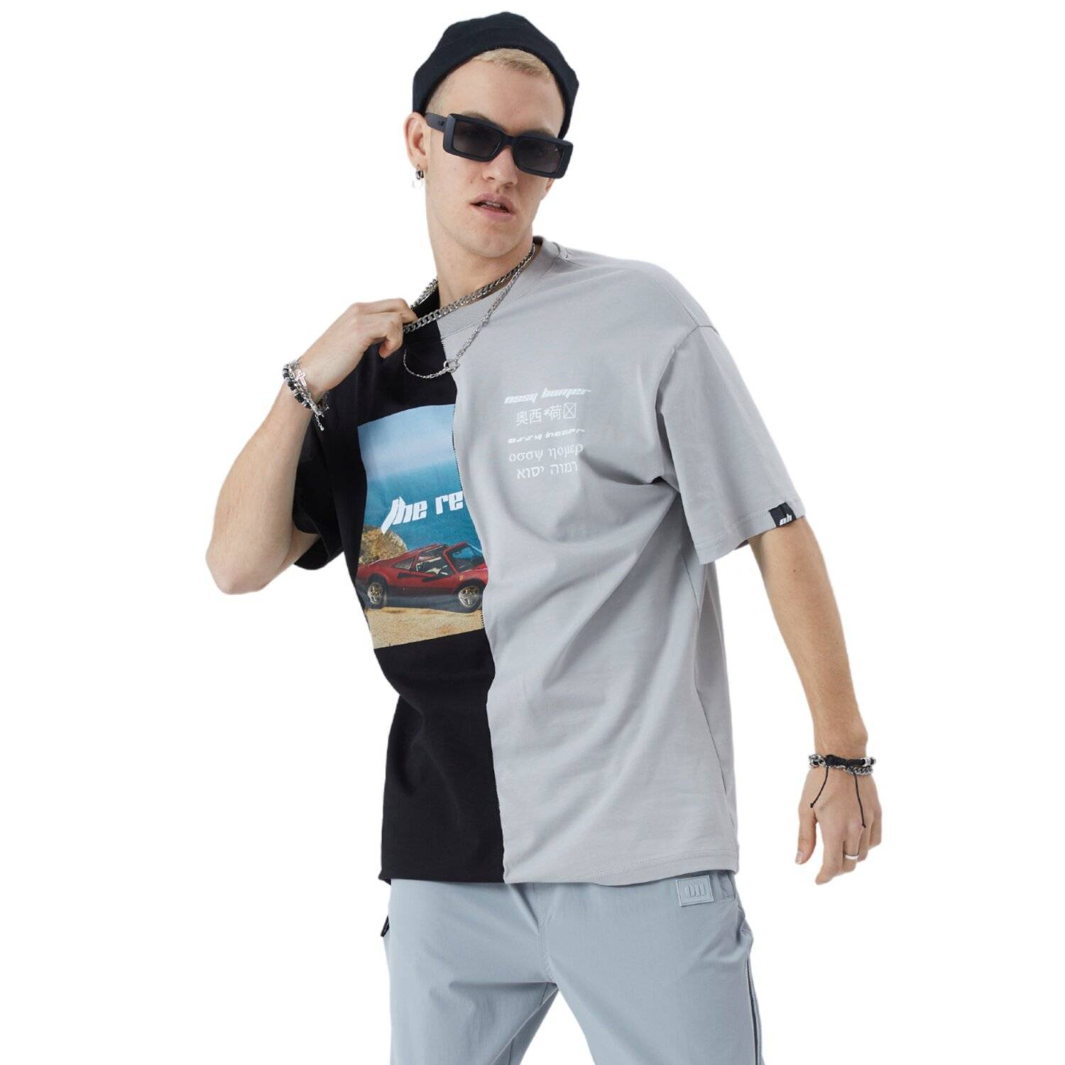 Herren T-Shirt Oversize Fit Cotton mit 320gsm Baumwolle Car Auto Shirt (L) Schwarz