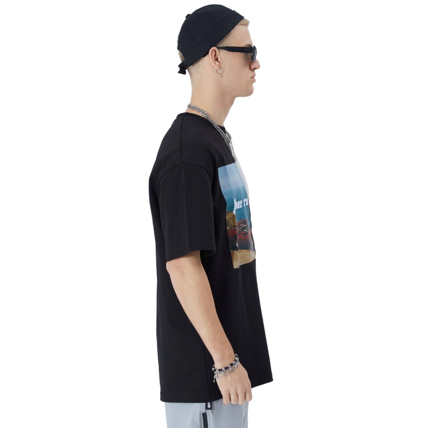 Herren T-Shirt Oversize Fit Cotton mit 320gsm Baumwolle Car Auto Shirt (L) Schwarz