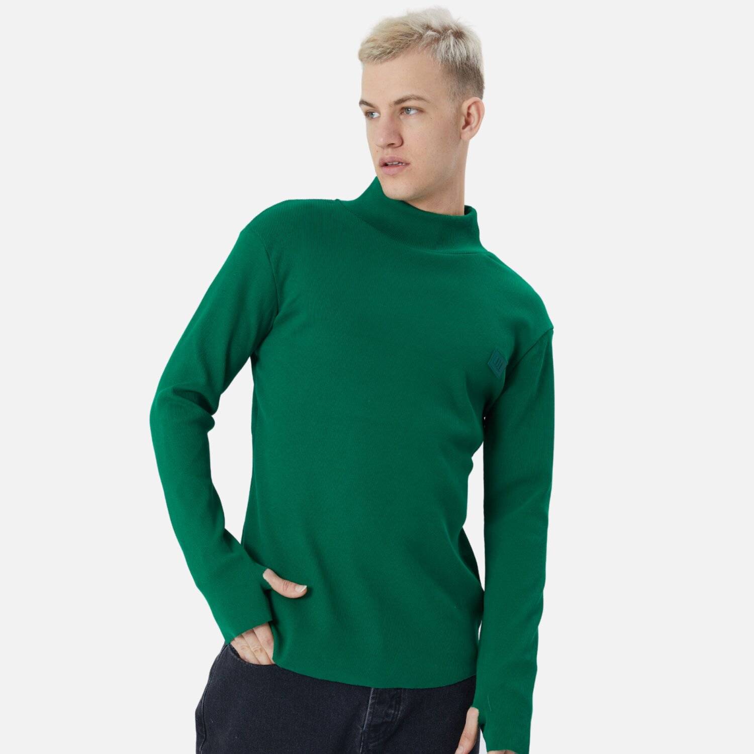 Herren Rundhals Sweatshirt Regular Fit Pullover S/M Dunkelgrün