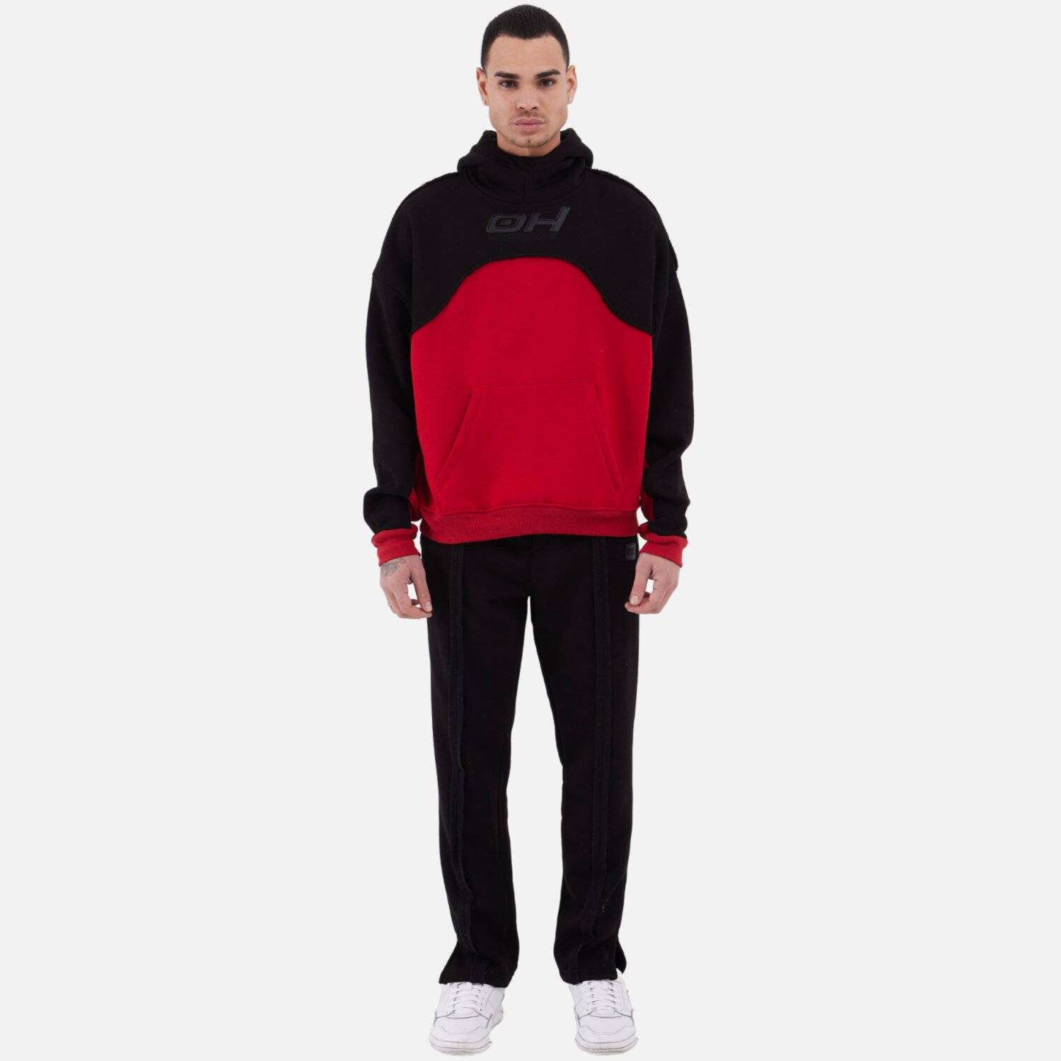 Ossy Homer Jogginganzug Set Jogger Hoodie Oversize Unisex (S) Schwarz-Rot