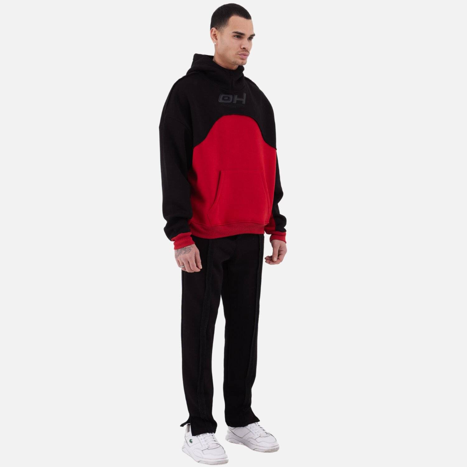 Ossy Homer Jogginganzug Set Jogger Hoodie Oversize Unisex (S) Schwarz-Rot