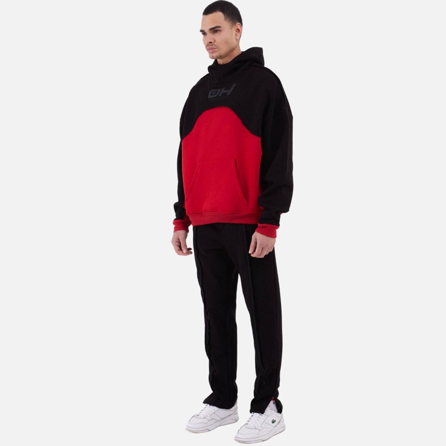 Ossy Homer Jogginganzug Set Jogger Hoodie Oversize Unisex (S) Schwarz-Rot
