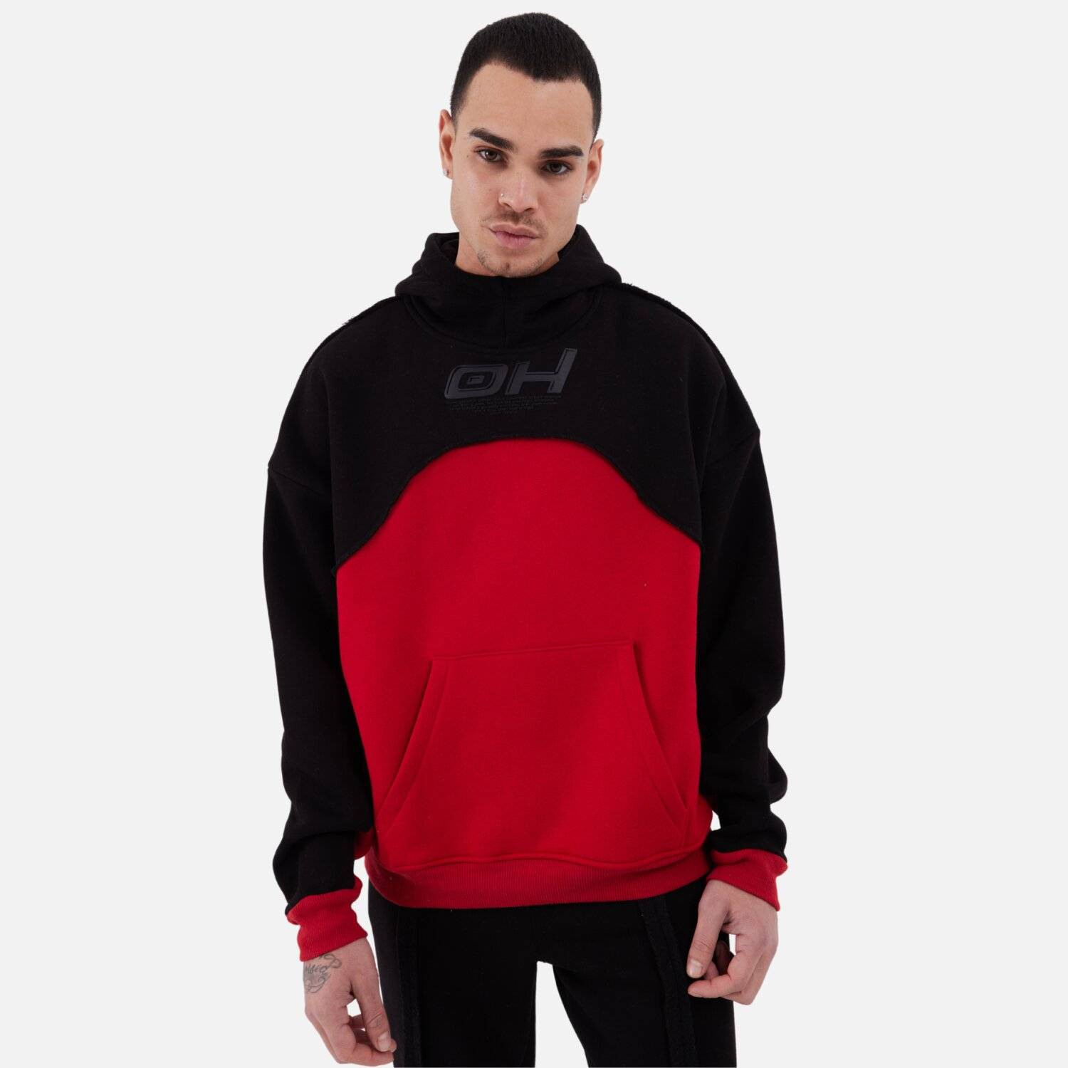 Ossy Homer Jogginganzug Set Jogger Hoodie Oversize Unisex (S) Schwarz-Rot