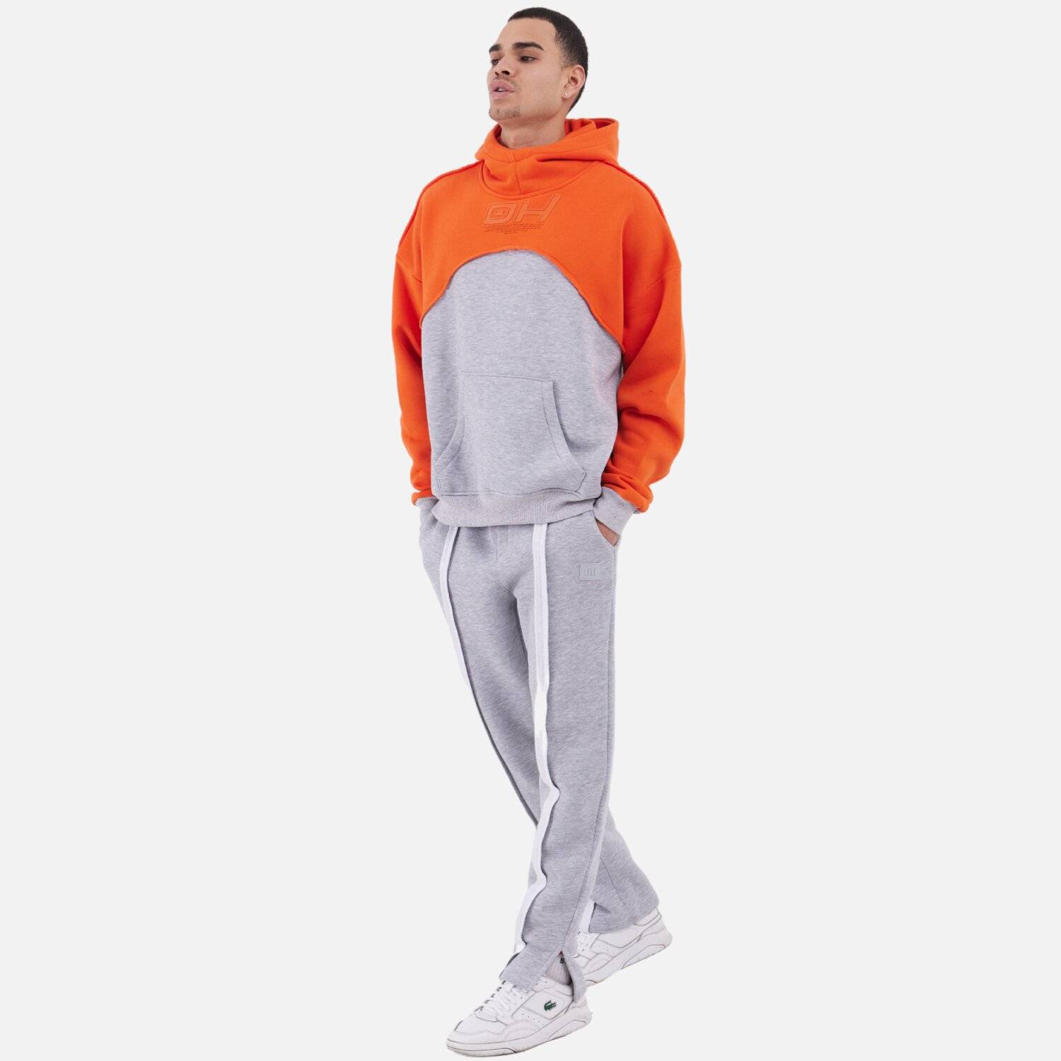 Ossy Homer Jogginganzug Set Jogger Hoodie Oversize Unisex (M) Orange-Grau