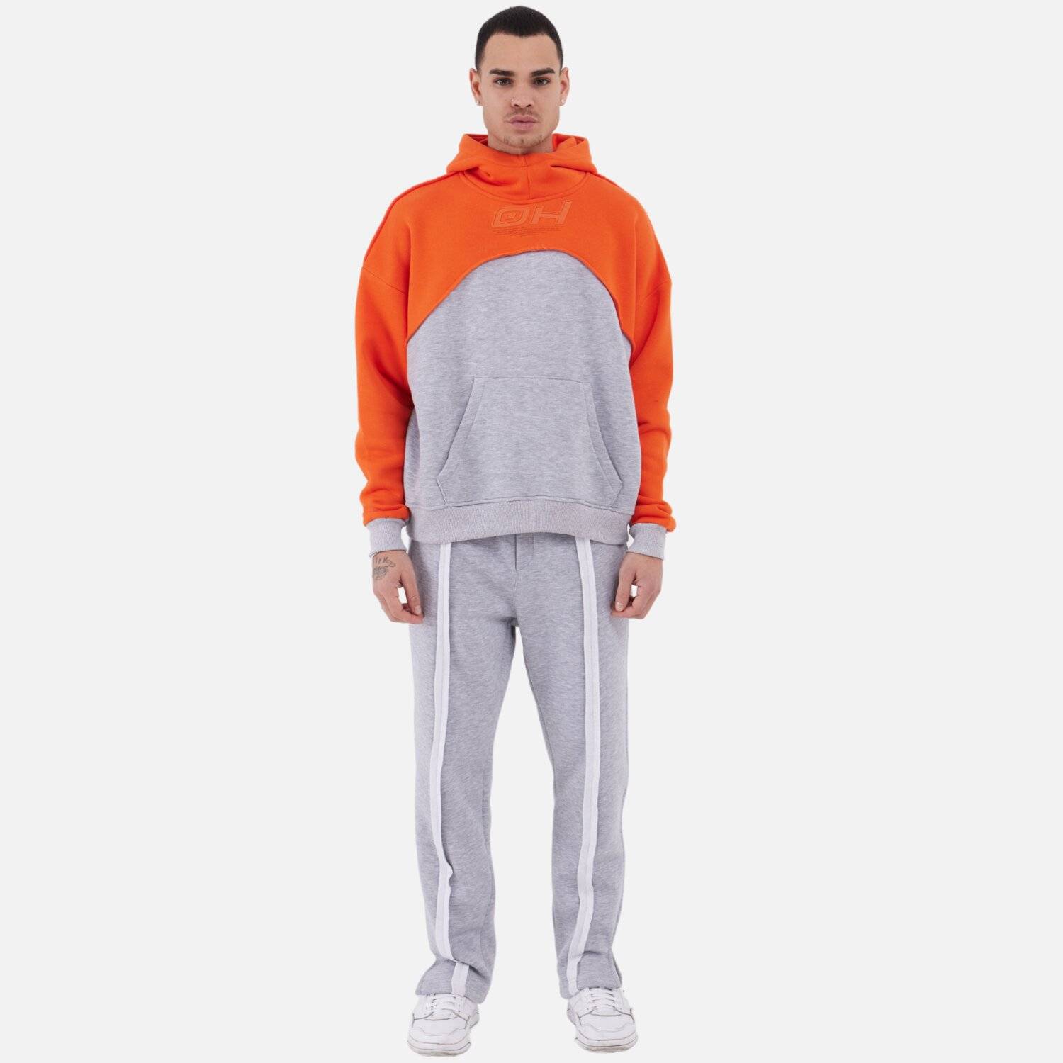 Ossy Homer Jogginganzug Set Jogger Hoodie Oversize Unisex (XL) Orange-Grau