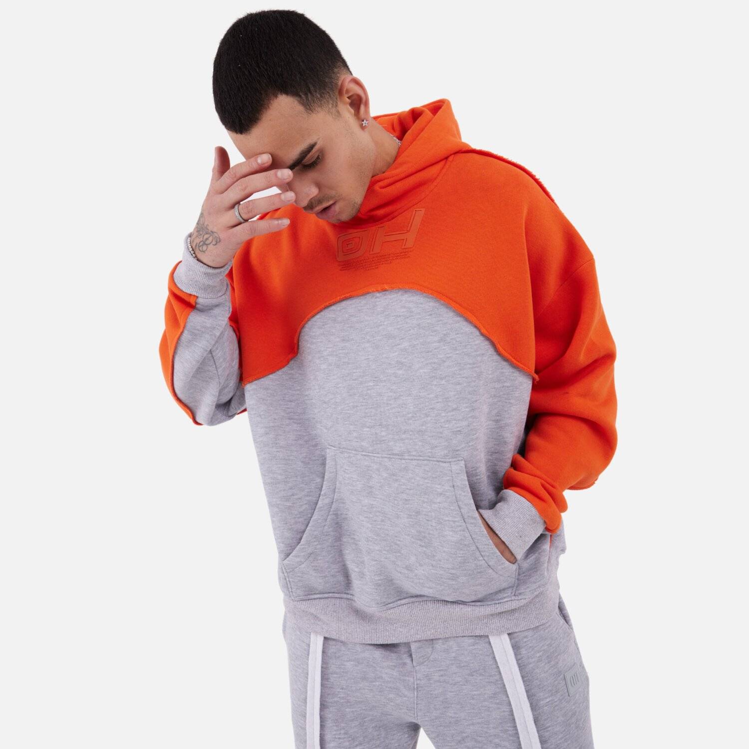 Ossy Homer Jogginganzug Set Jogger Hoodie Oversize Unisex (XL) Orange-Grau