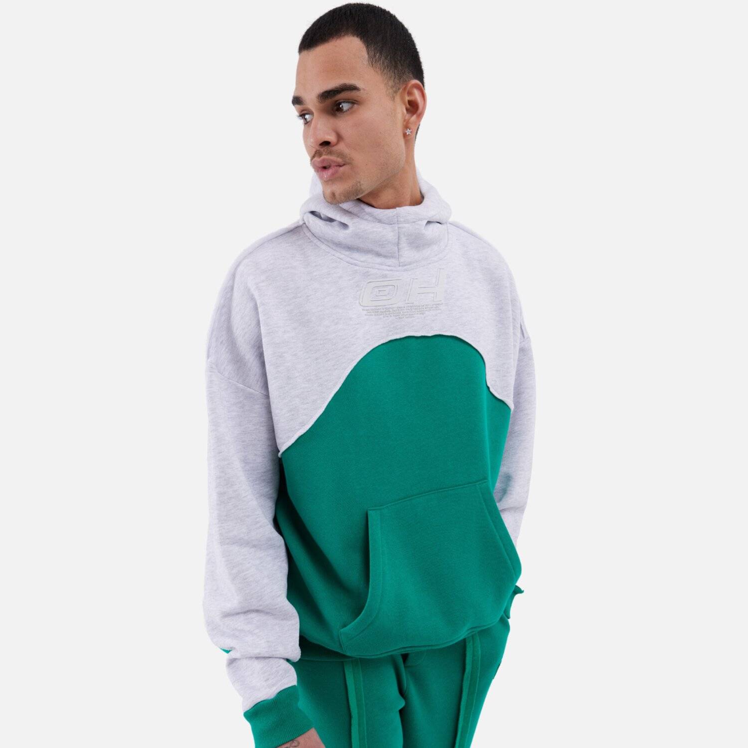 Ossy Homer Oversize Hoodie Cotton Kapuzenpullover Unisex (L) Grau-Grün