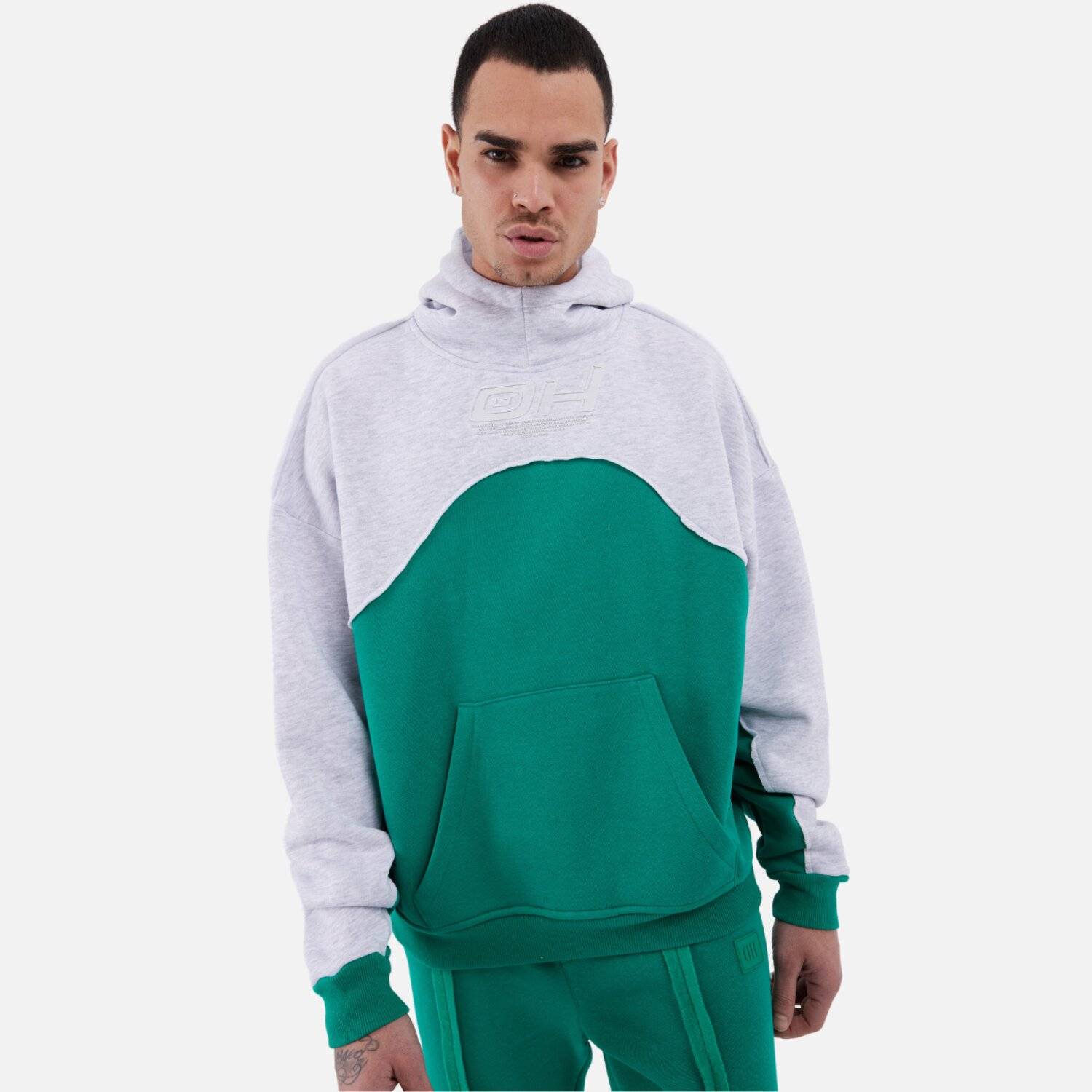 Ossy Homer Oversize Hoodie Cotton Kapuzenpullover Unisex (L) Grau-Grün