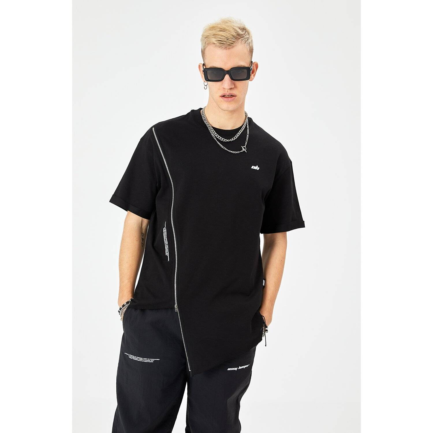 Herren ZIP T-Shirt 320gsm 100% Cotton Oversize Fit (M) Schwarz