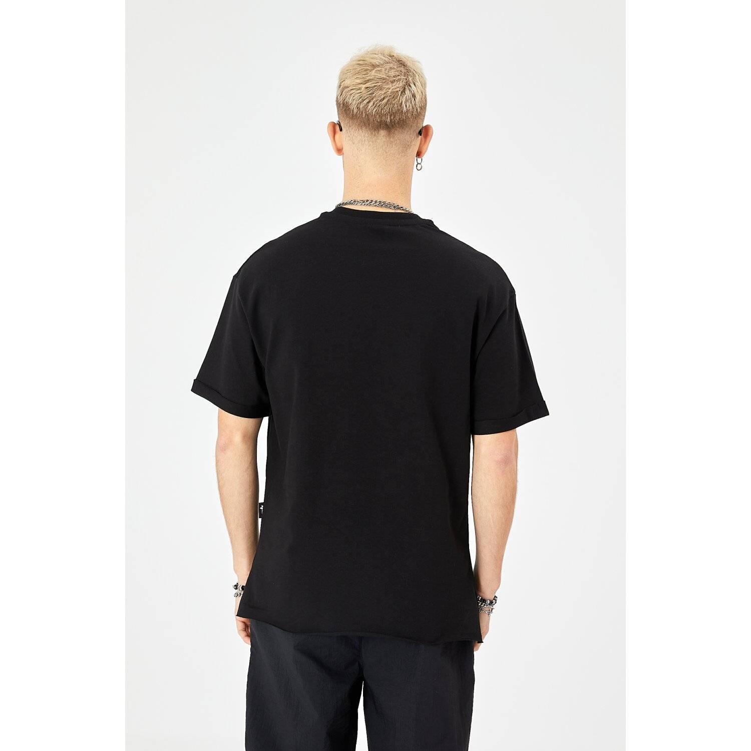 Herren ZIP T-Shirt 320gsm 100% Cotton Oversize Fit (M) Schwarz