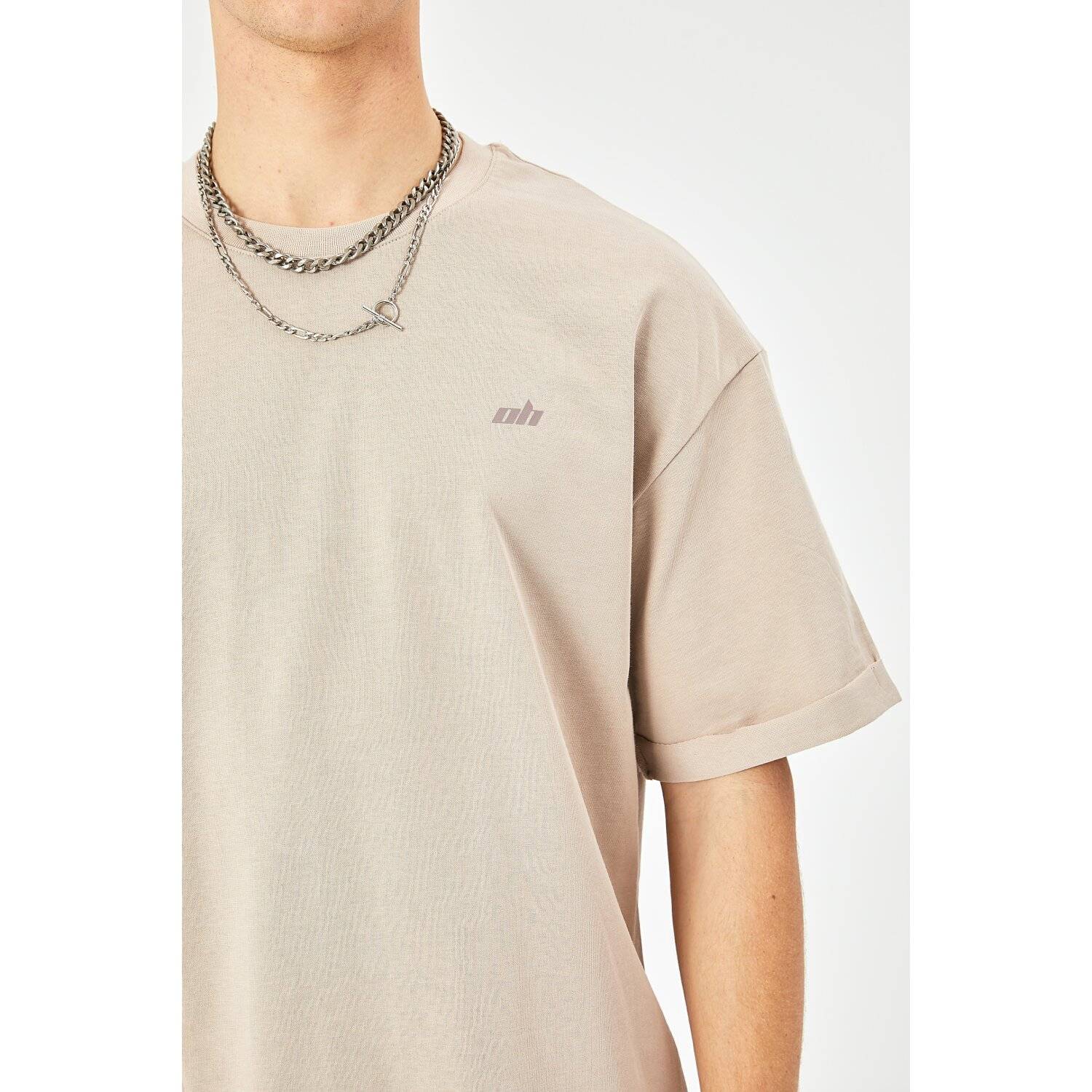 Herren ZIP T-Shirt 320gsm 100% Cotton Oversize Fit (M) Beige
