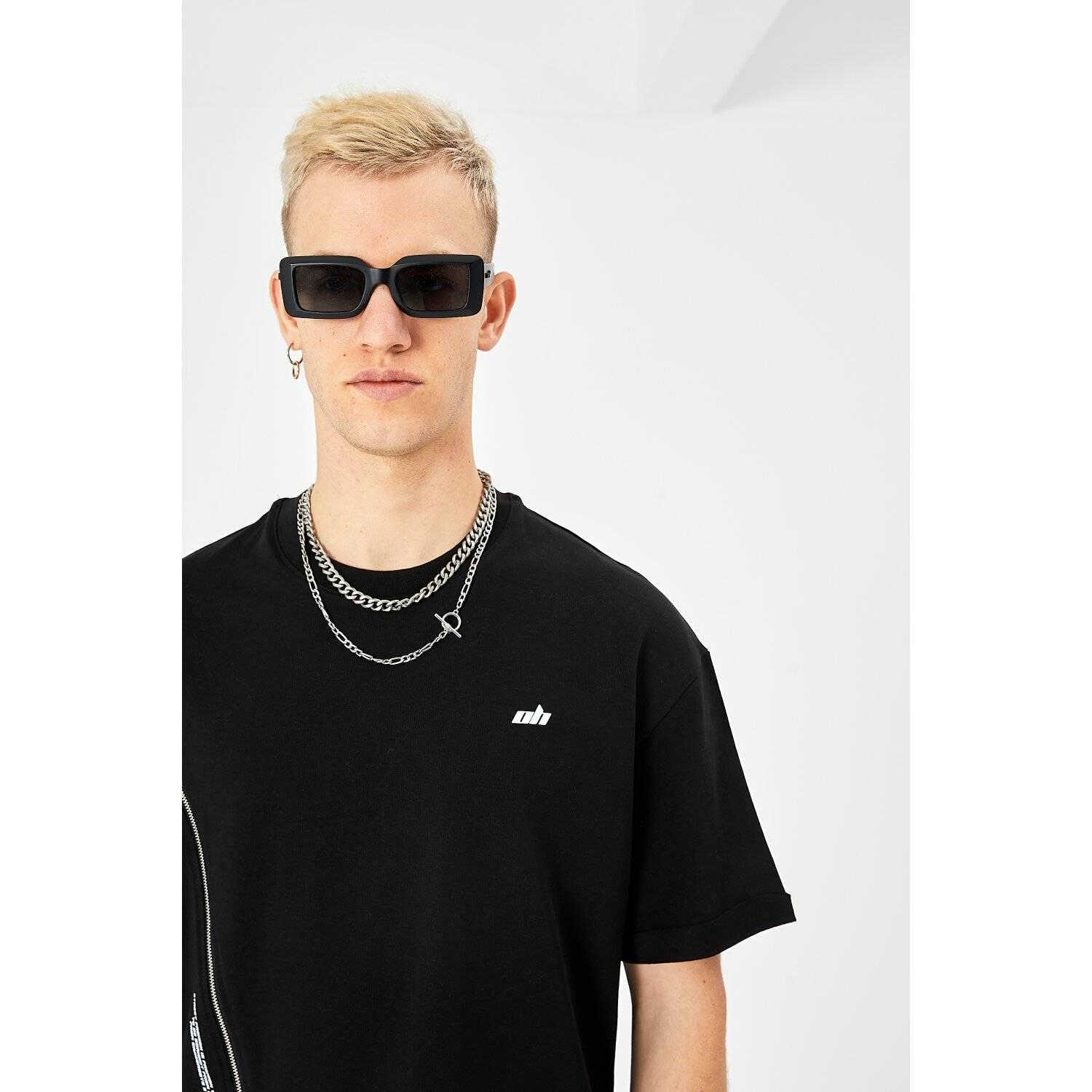 Herren ZIP T-Shirt 320gsm 100% Cotton Oversize Fit (L) Schwarz