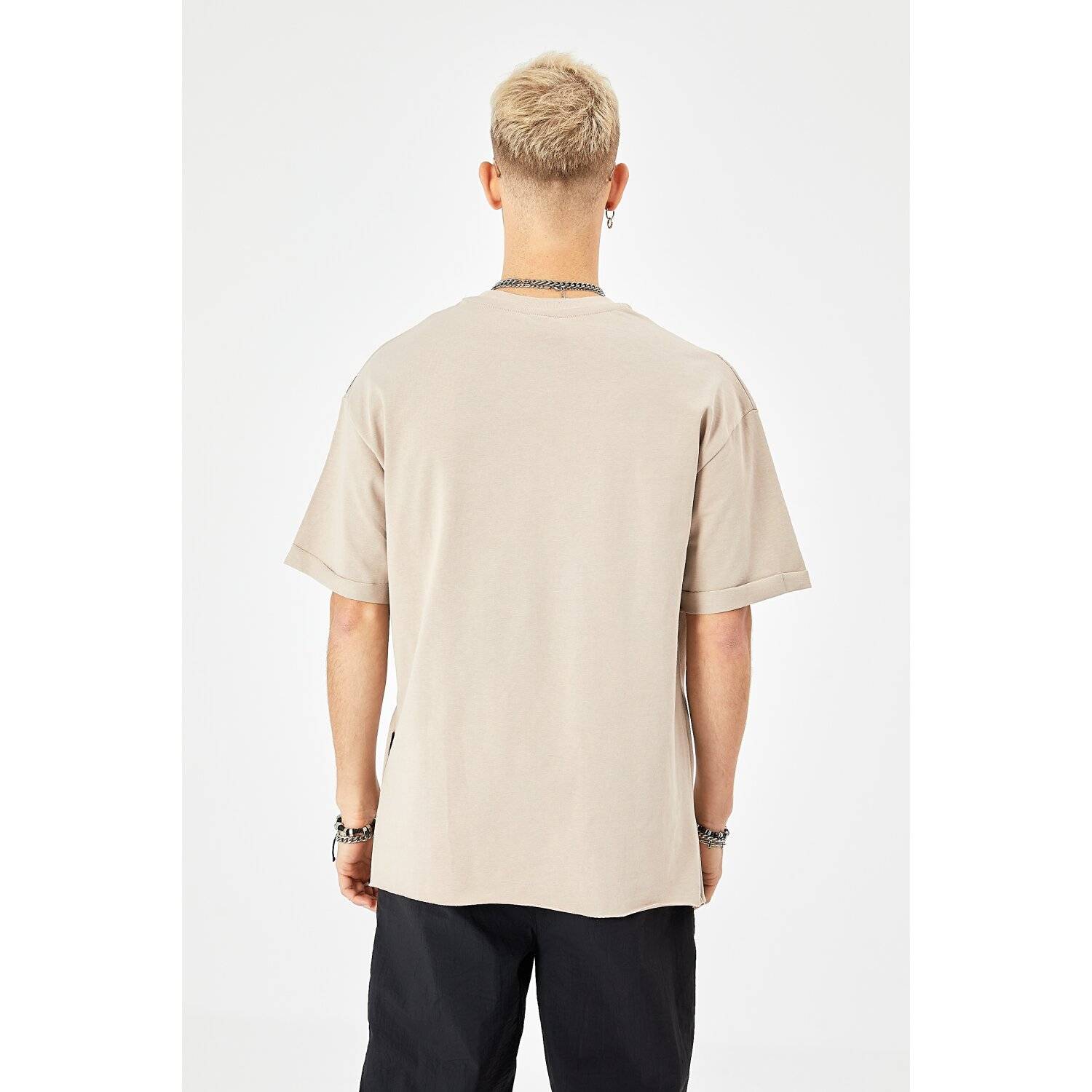 Herren ZIP T-Shirt 320gsm 100% Cotton Oversize Fit (L) Beige