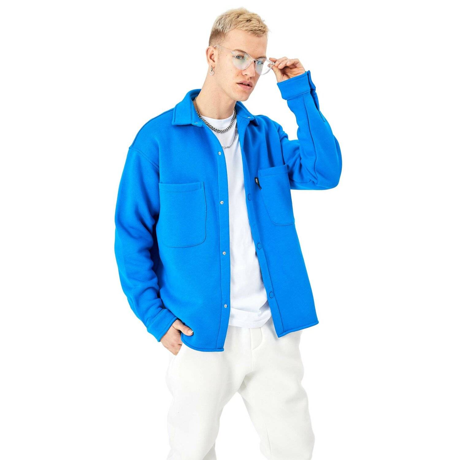 Hemdjacke aus Baumwolle in Oversize Fit Übergangsjacke (S) Blau