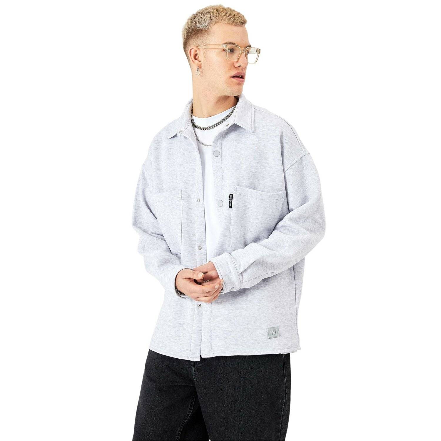 Hemdjacke aus Baumwolle in Oversize Fit Übergangsjacke (M) Grau