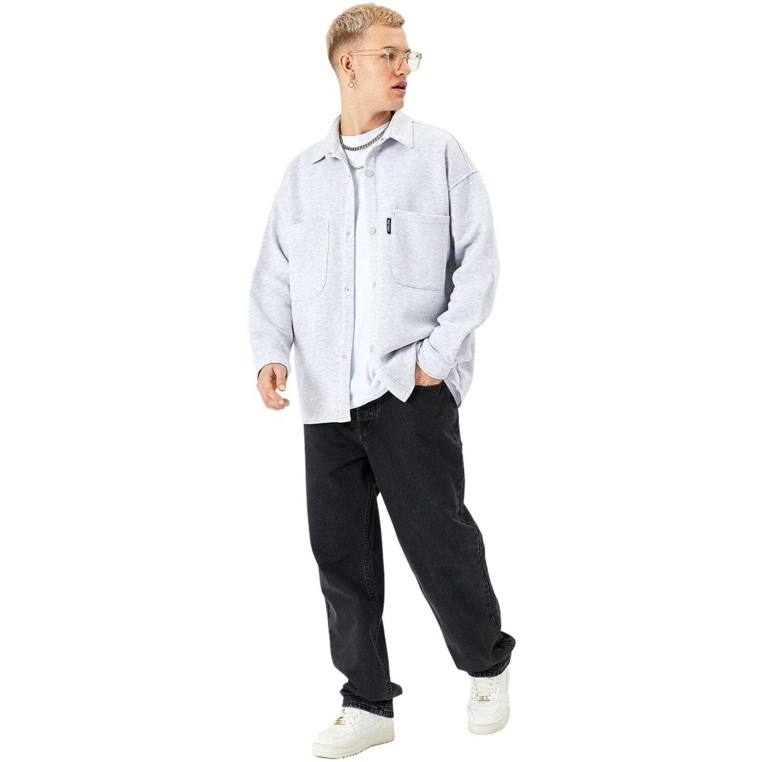 Hemdjacke aus Baumwolle in Oversize Fit Übergangsjacke (M) Grau