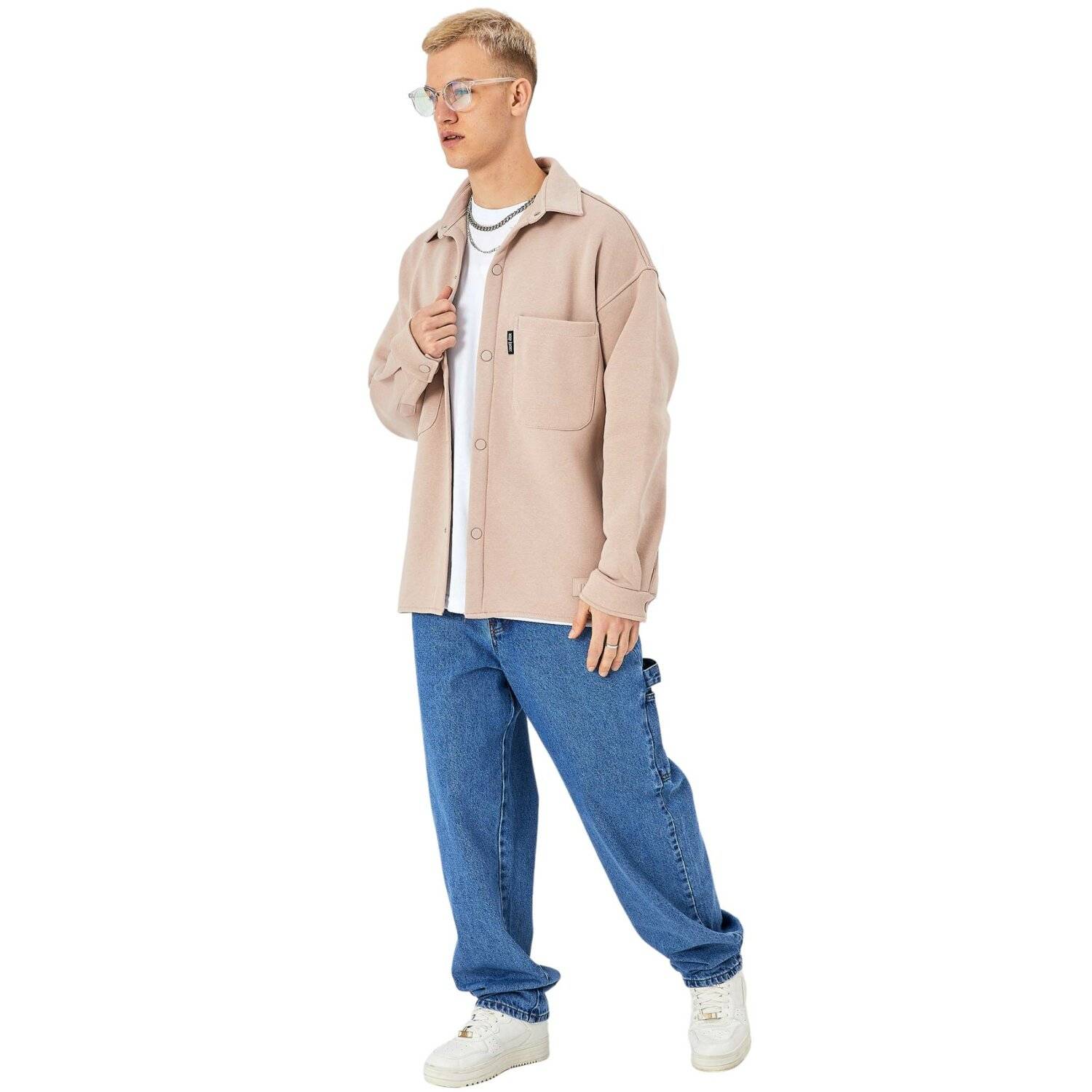 Hemdjacke aus Baumwolle in Oversize Fit Übergangsjacke (M) Beige