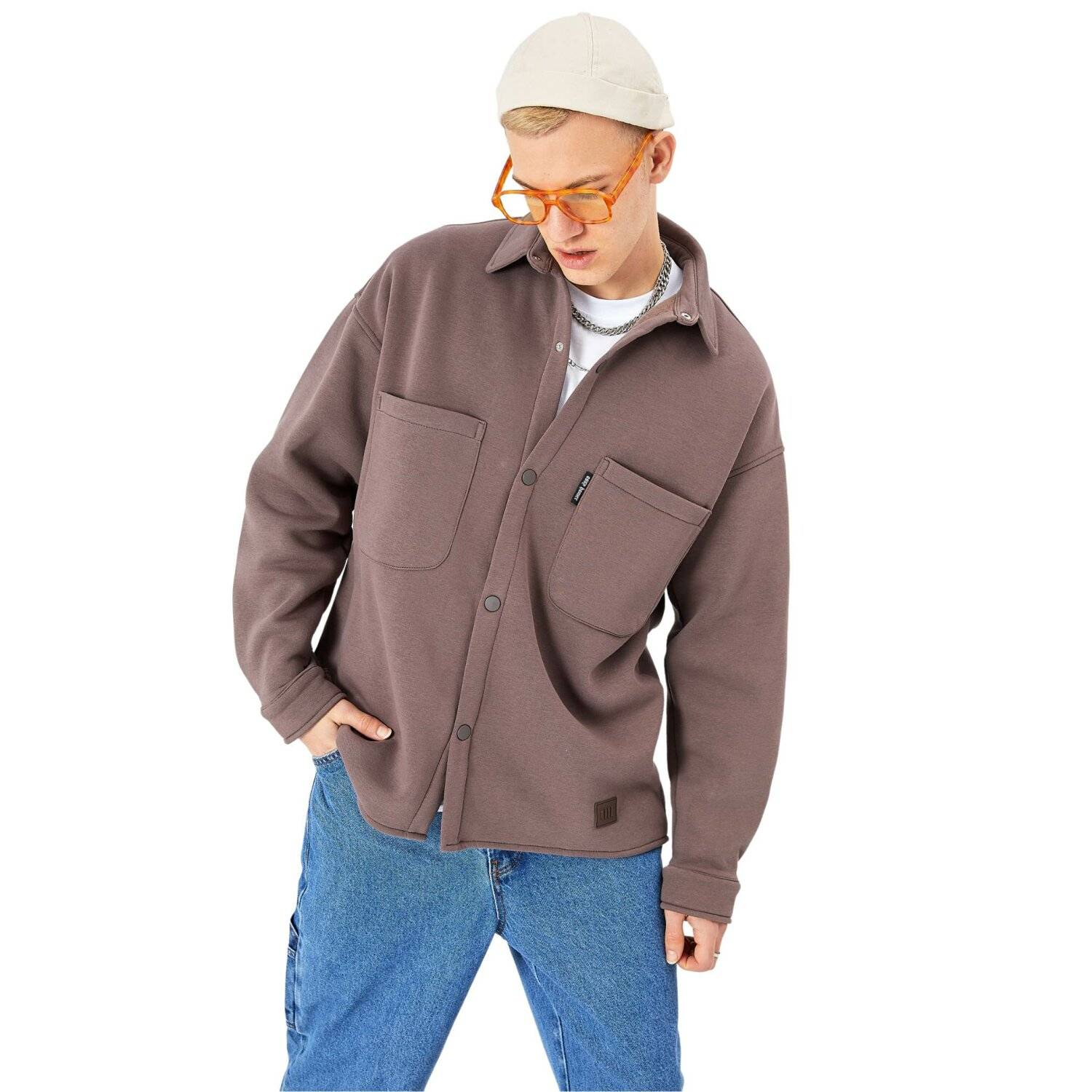 Hemdjacke aus Baumwolle in Oversize Fit Übergangsjacke (M) Braun