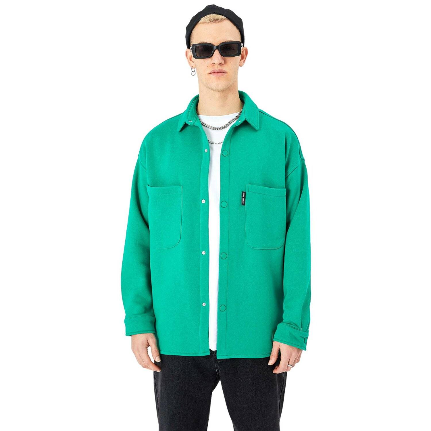 Hemdjacke aus Baumwolle in Oversize Fit Übergangsjacke (L) Grün