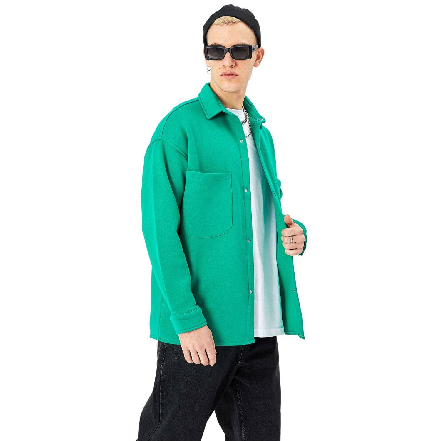 Hemdjacke aus Baumwolle in Oversize Fit Übergangsjacke (L) Grün