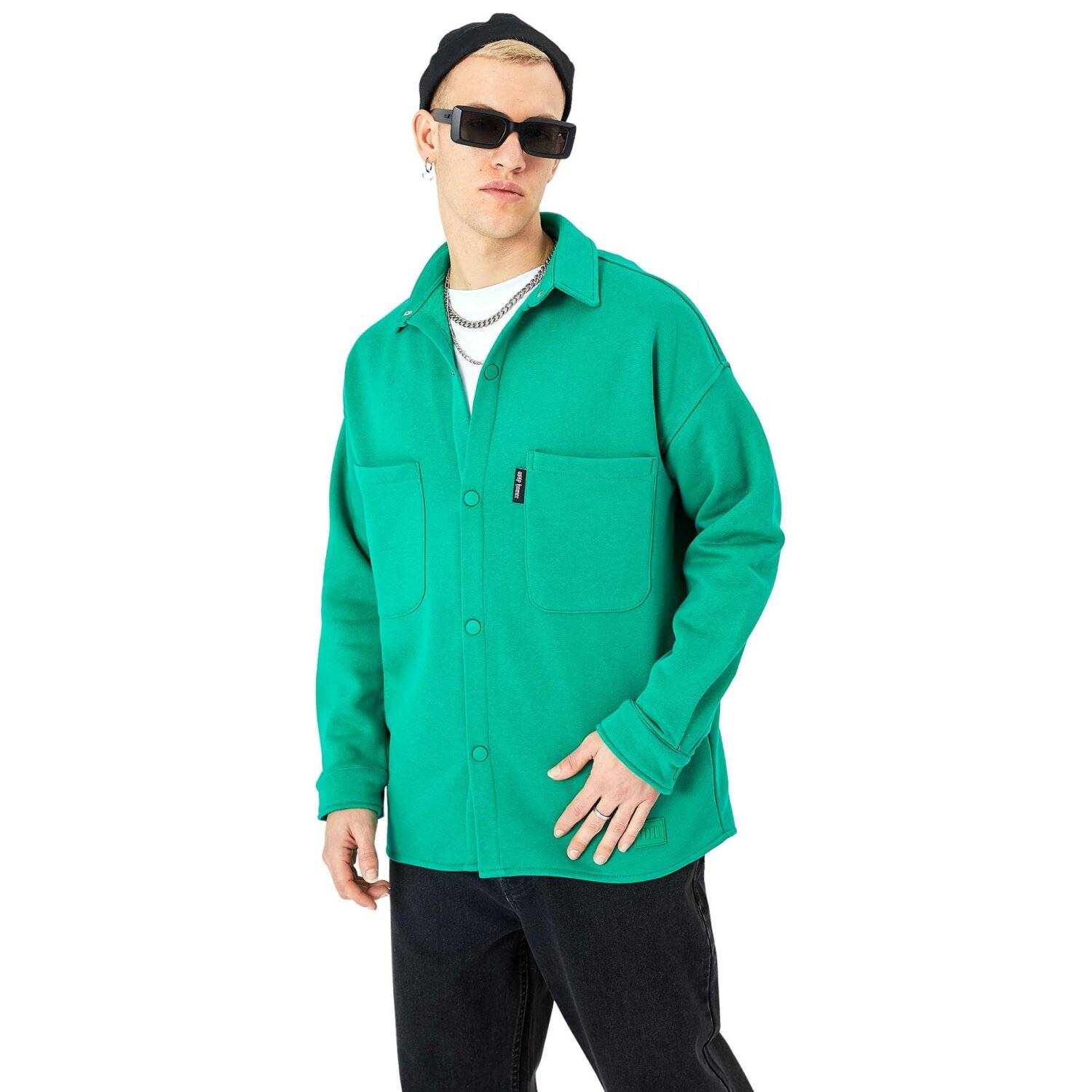 Hemdjacke aus Baumwolle in Oversize Fit Übergangsjacke (L) Grün