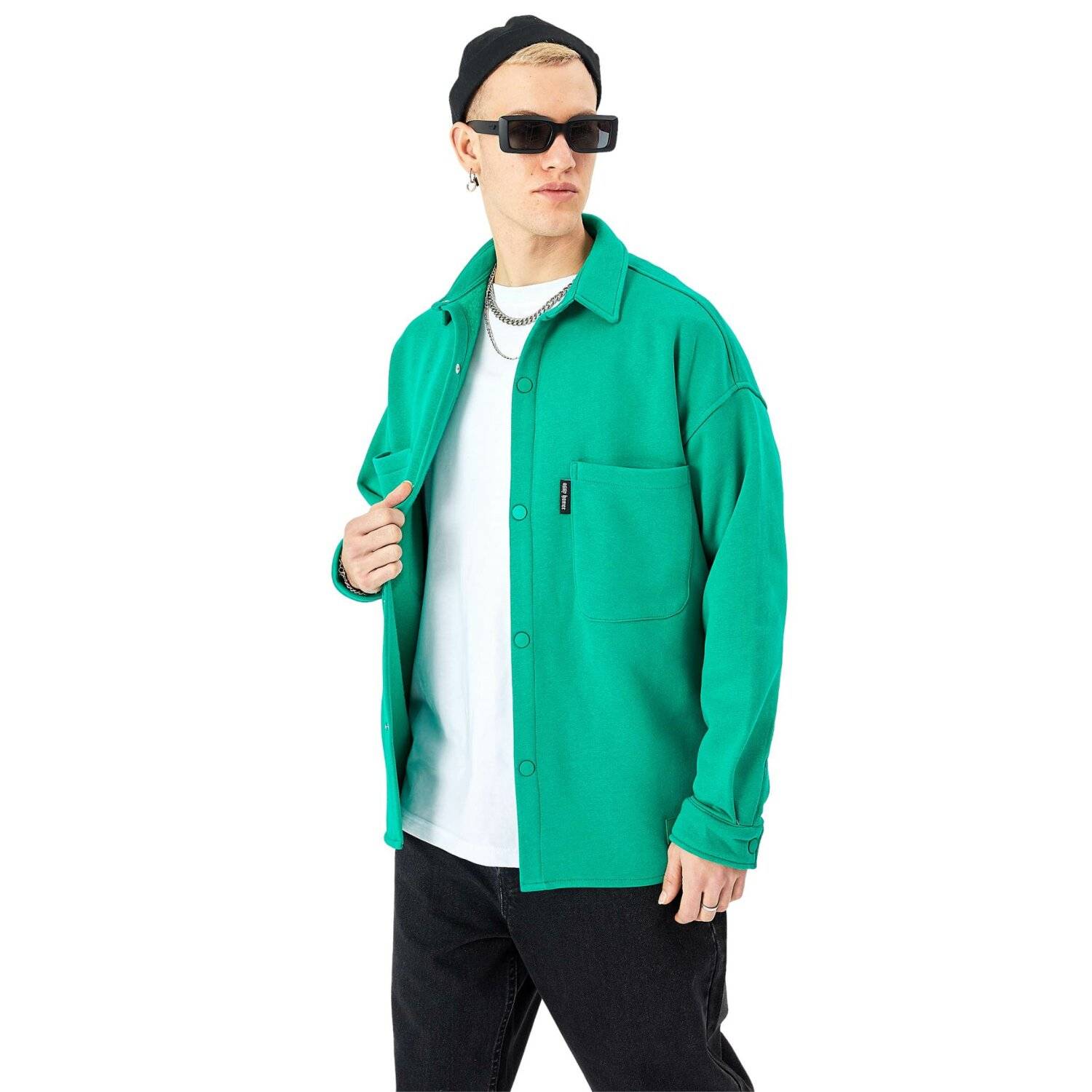 Hemdjacke aus Baumwolle in Oversize Fit Übergangsjacke (L) Grün