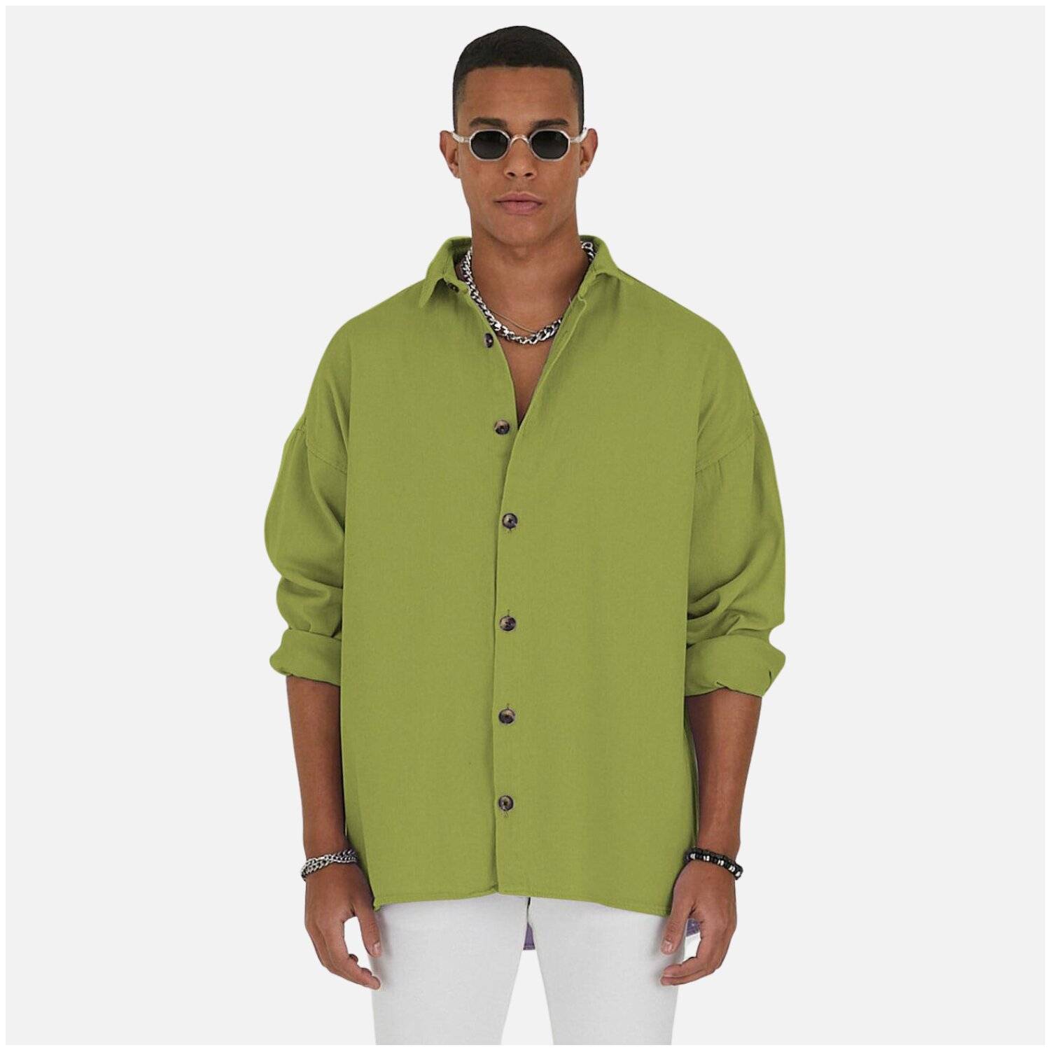 Jeanshemd Oversize Cotton Hemd 100% Baumwolle S Grün