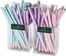 FABER-CASTELL Bleistift Jumbo GRIP SPARKLE, 2er Köcher dreieckig, farbig lackiert, Soft-Grip-Zone, Länge: 175 mm,