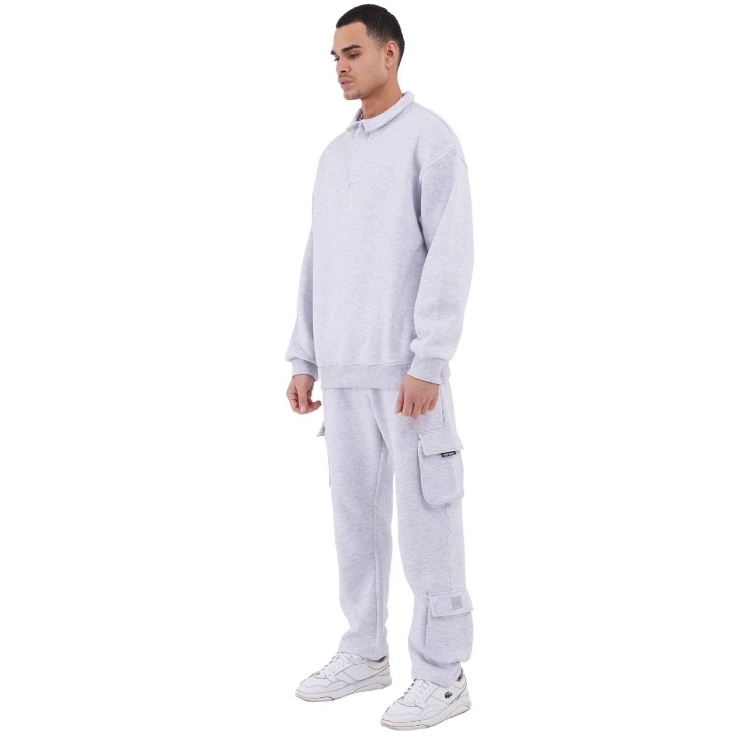 Jogginganzug Set Baumwolle Jogger Hoodie Pullover Oversize Fit (S) Grau