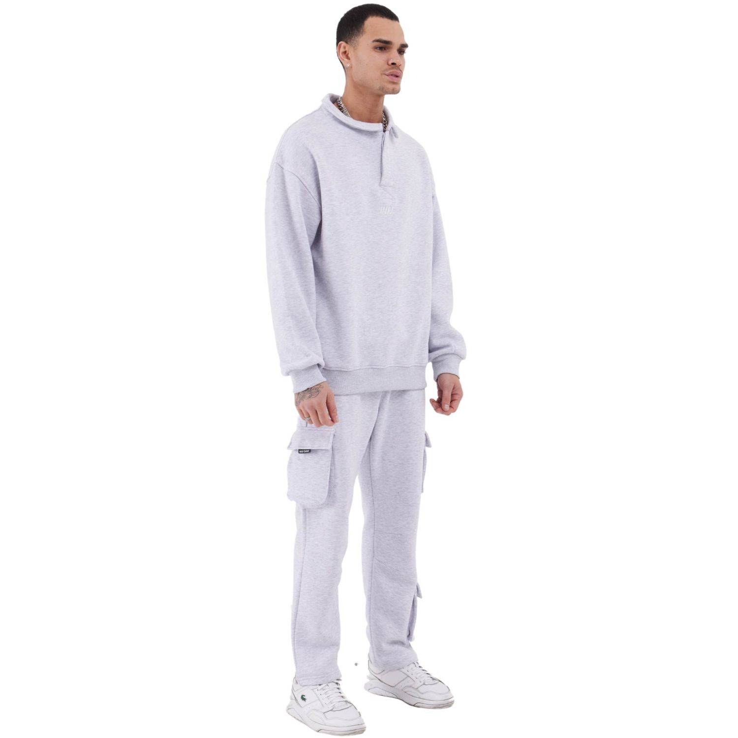 Jogginganzug Set Baumwolle Jogger Hoodie Pullover Oversize Fit (S) Grau