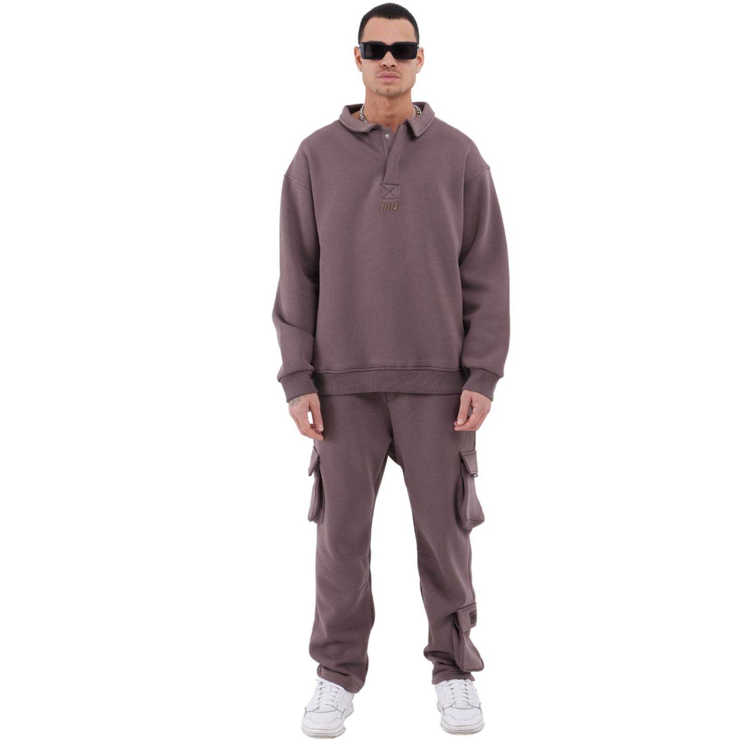 Jogginganzug Set Baumwolle Jogger Hoodie Pullover Oversize Fit (S) Braun