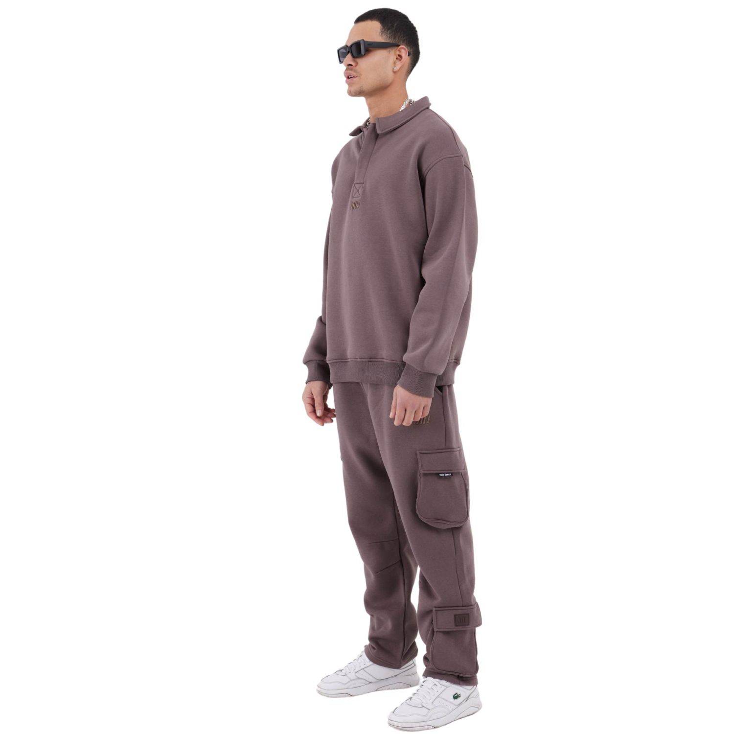 Jogginganzug Set Baumwolle Jogger Hoodie Pullover Oversize Fit (S) Braun