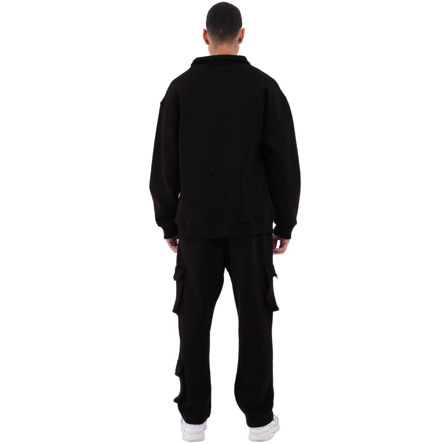 Jogginganzug Set Baumwolle Jogger Hoodie Pullover Oversize Fit (L) Schwarz