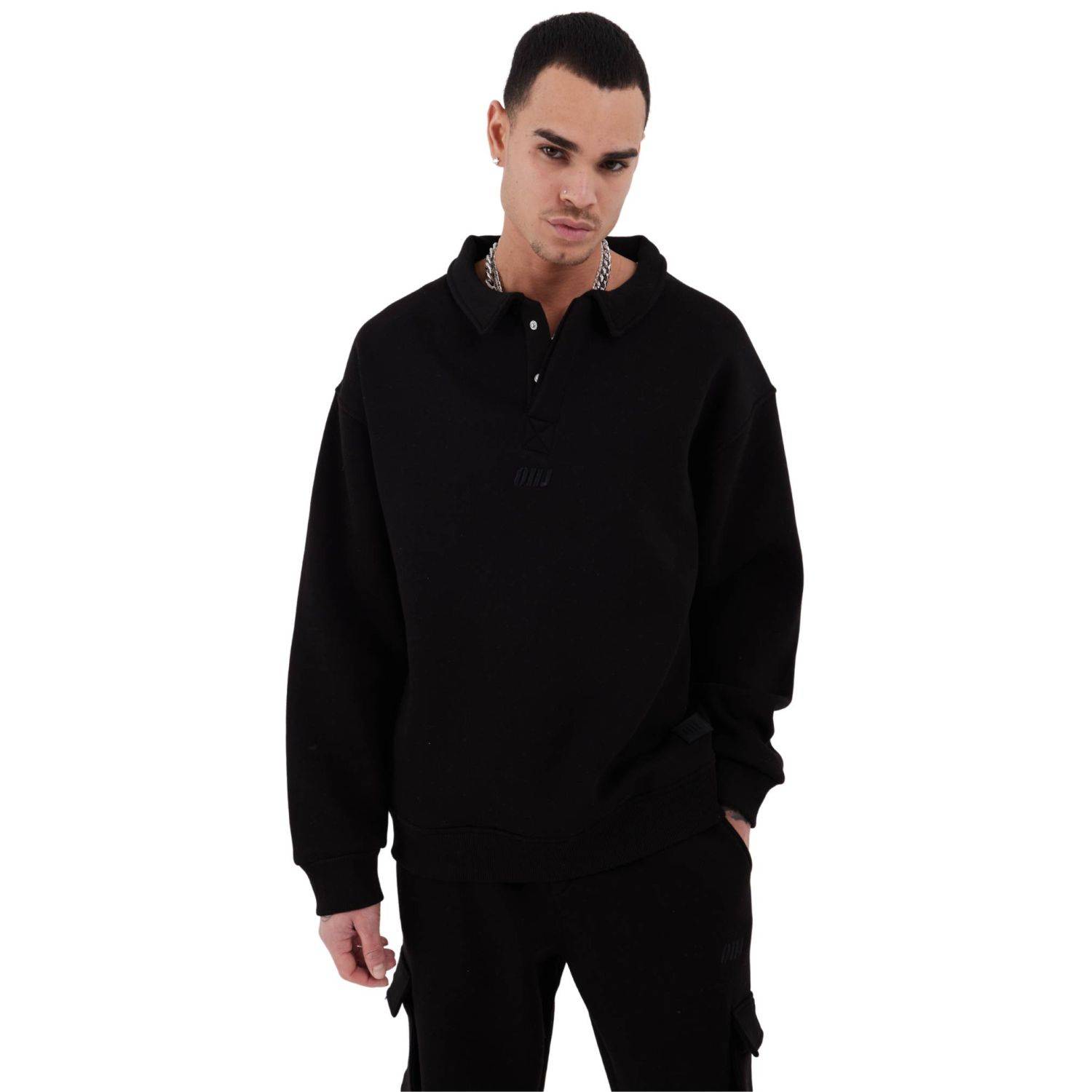 Jogginganzug Set Baumwolle Jogger Hoodie Pullover Oversize Fit (L) Schwarz