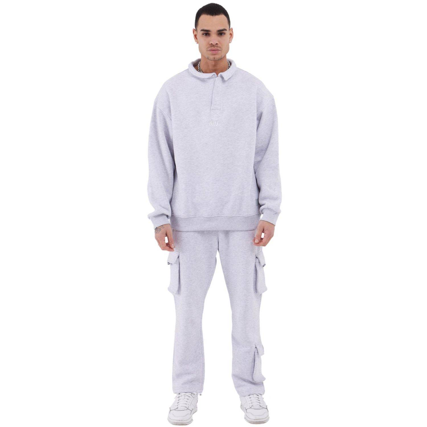 Jogginganzug Set Baumwolle Jogger Hoodie Pullover Oversize Fit (XL) Grau