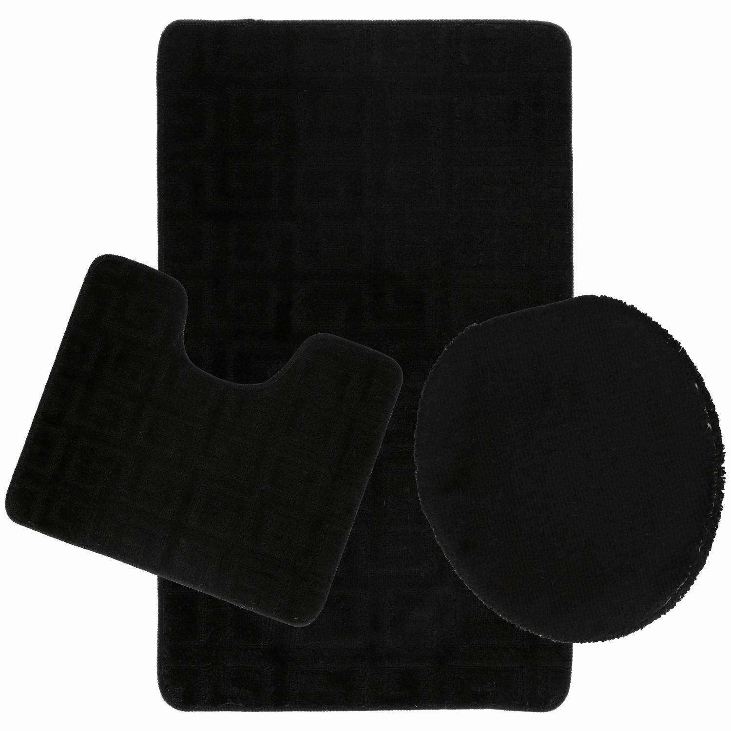 3-Teilig Bad Garnitur Badematte Badvorleger Wasser absobierend Muster rutschfest Schwarz