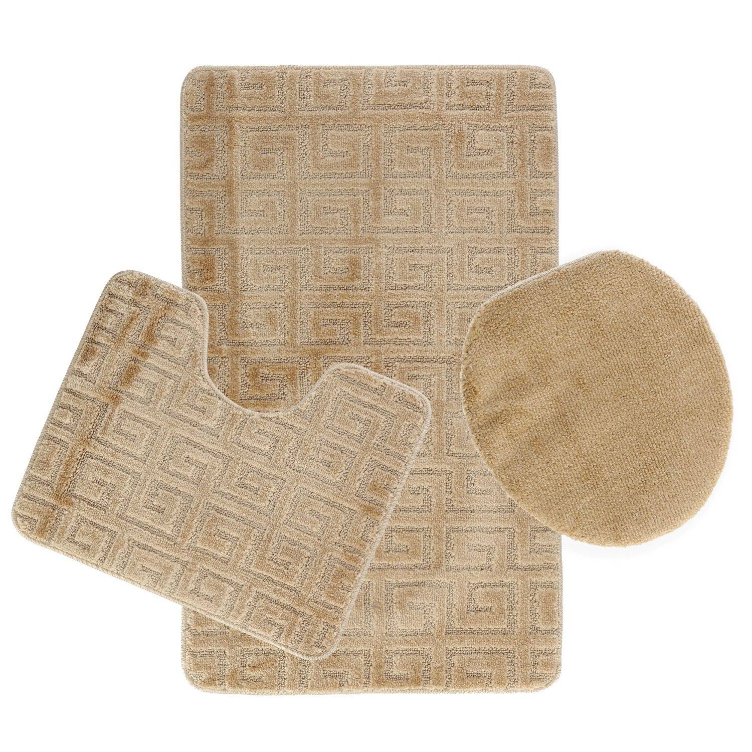 3-Teilig Bad Garnitur Badematte Badvorleger Wasser absobierend Muster rutschfest Gold