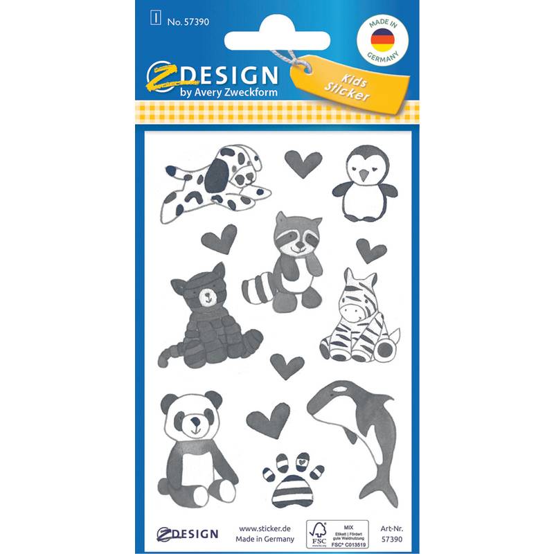 AVERY Zweckform ZDesign KIDS Papier-Sticker, schwarz/weiß