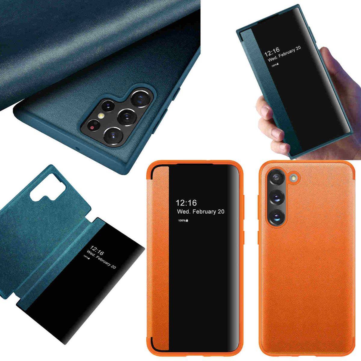 Für Samsung Galaxy S23 5G View Mirror Smartcover Orange Schutzhülle Cover Etuis Tasche Hülle Neu Case Wake UP Funktion