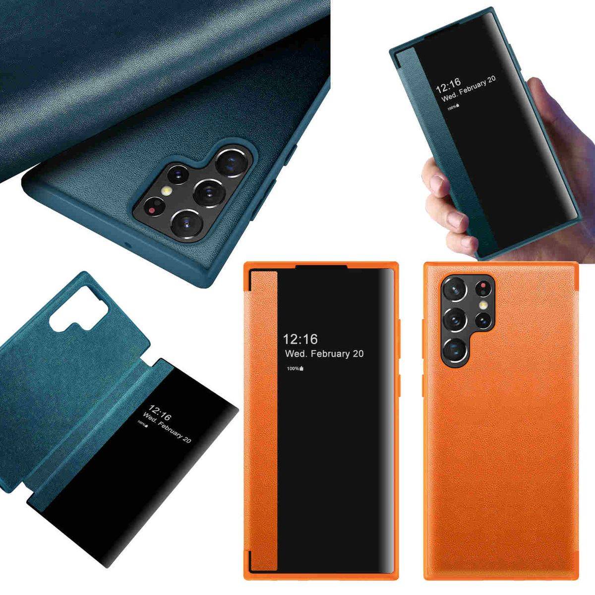Für Samsung Galaxy S23 Ultra 5G View Mirror Smartcover Orange Schutzhülle Cover Etuis Tasche Hülle Neu Case Wake UP Funktion
