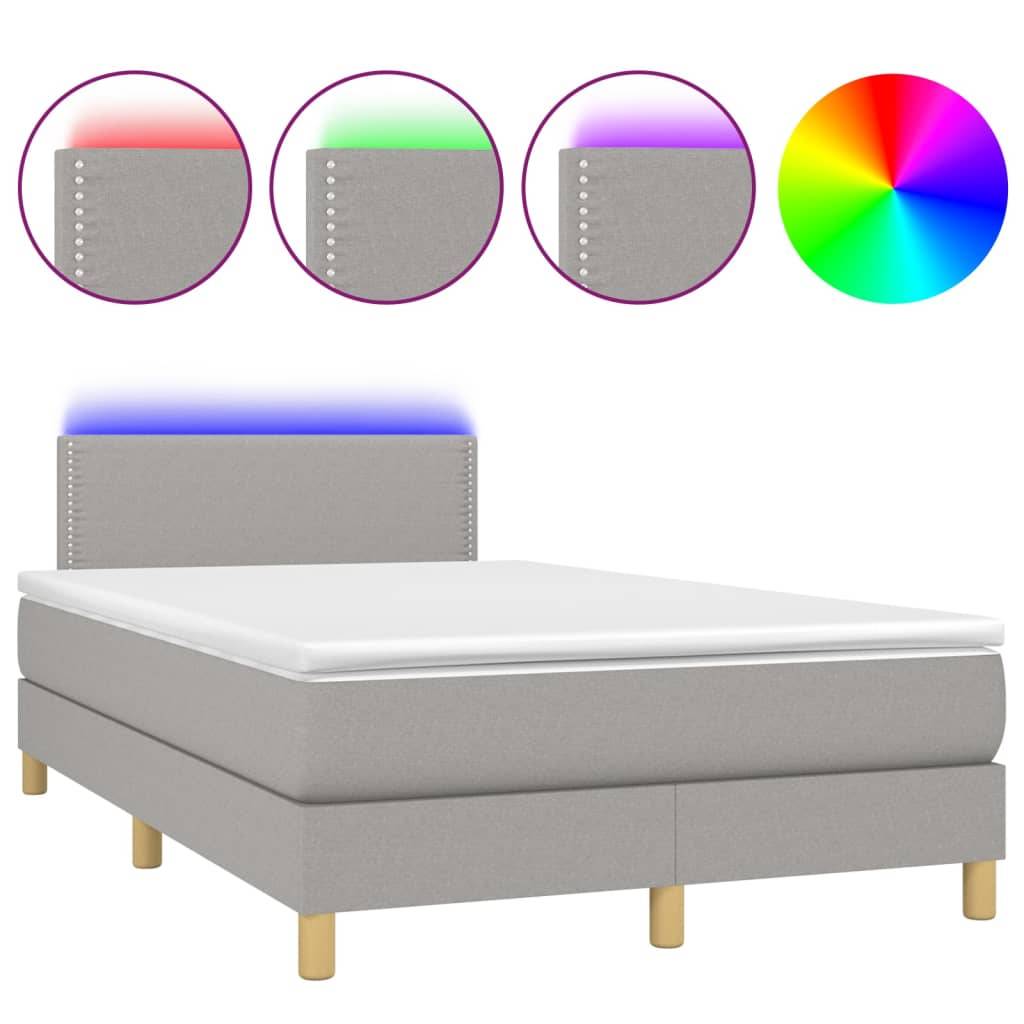 vidaXL Boxspringbett mit Matratze & LED Hellgrau 120x200 cm Stoff
