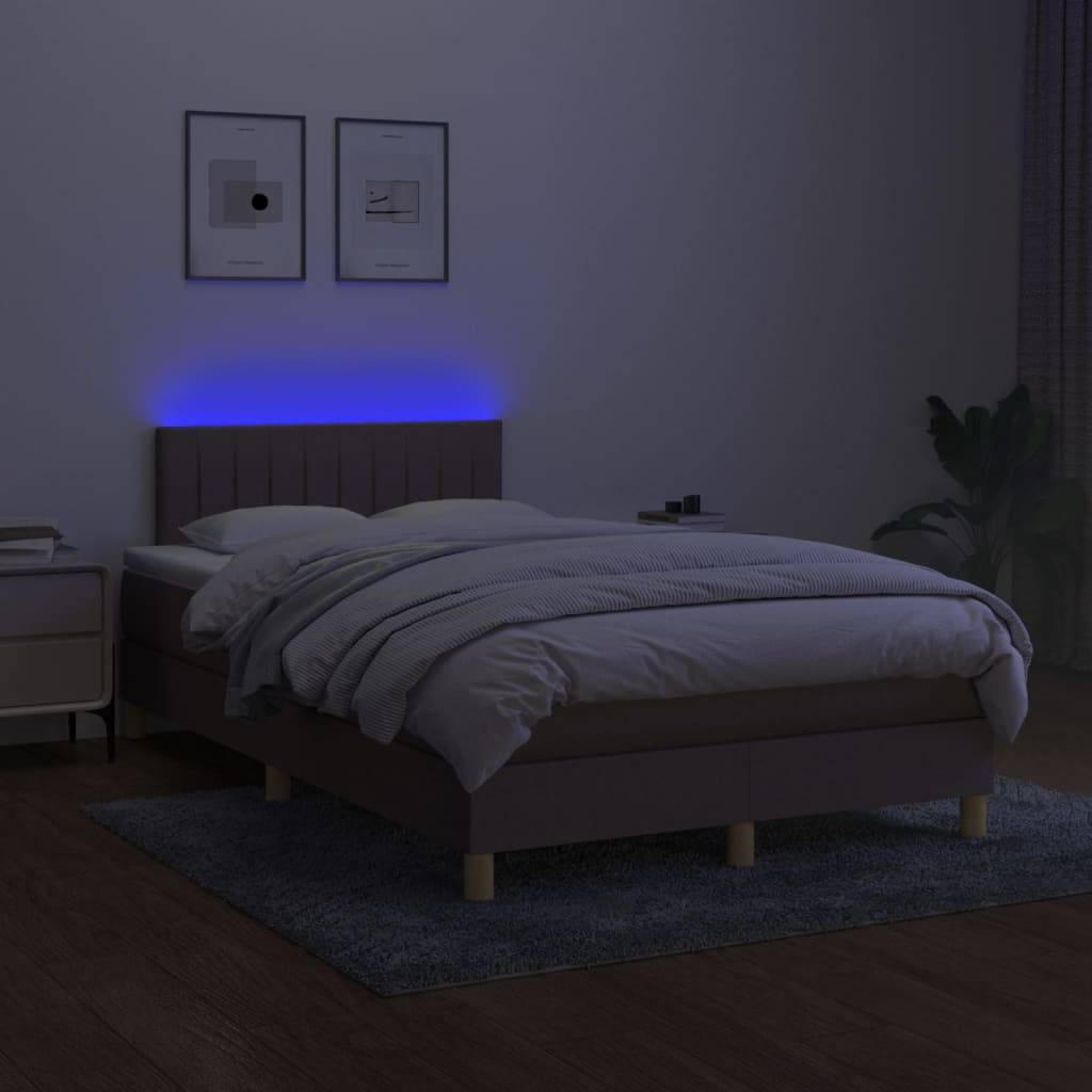 vidaXL Boxspringbett mit Matratze &amp; LED Taupe 120x200 cm Stoff