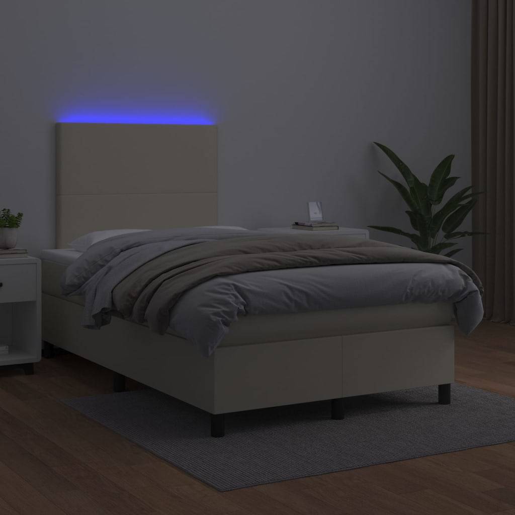 vidaXL Boxspringbett mit Matratze & LED Creme 120x200 cm Kunstleder