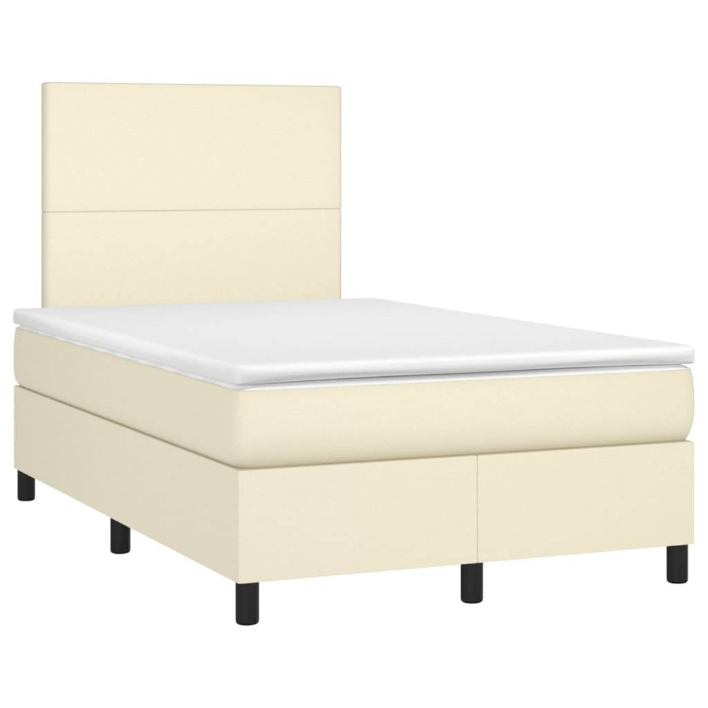 vidaXL Boxspringbett mit Matratze & LED Creme 120x200 cm Kunstleder