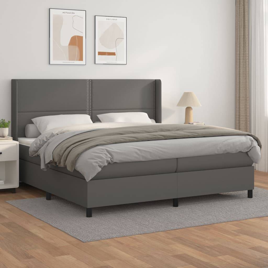 vidaXL Boxspringbett mit Matratze Grau 200x200 cm Kunstleder