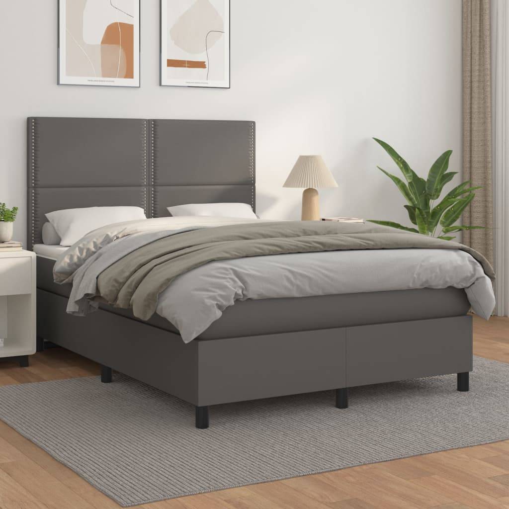 vidaXL Boxspringbett mit Matratze Grau 140x200 cm Kunstleder
